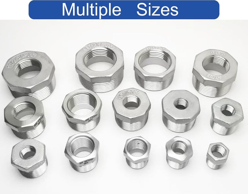 POTONZ 3/4" Male to 1/4" Female NPT Threaded Reducer Hex Bushing 304 Stainless Steel Reducing Adapter Pipe Fitting With Teflon Plumbers Tape(Pack of 2) - Image 5